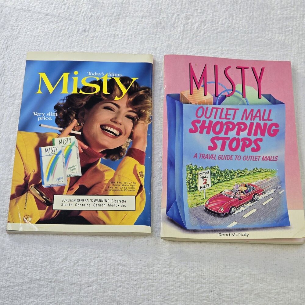2 Vintage Misty Lights Tobacco Cigarette Advertisement Book Outlet Mall Stop